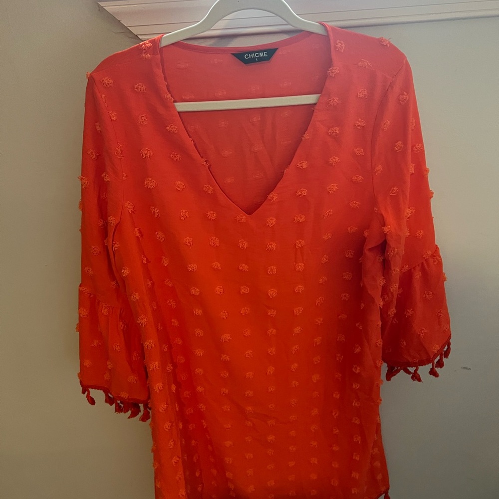 Chic Orange V-Neck Blouse
